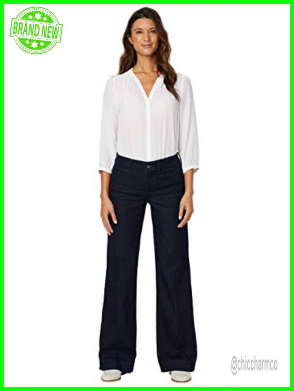 Wide Leg Trouser Jeans High Rise Stretch Denim Ankle Office Casual